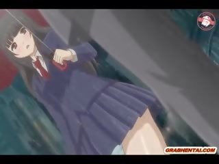 Ýapon anime ms gets squeezing her süýji emjekler and finger