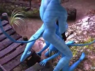 Avatar 女神 肛交 性交 由 巨大 蓝色 轴