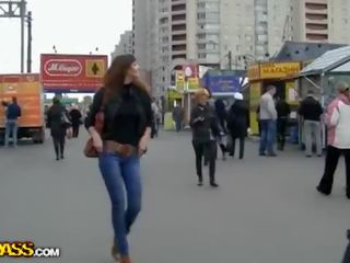 Real public adult clip with redhead
