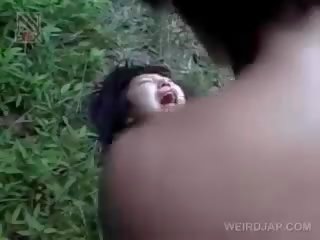 Fragile asiatico fidanzata ottenere brutalmente scopata all’aperto